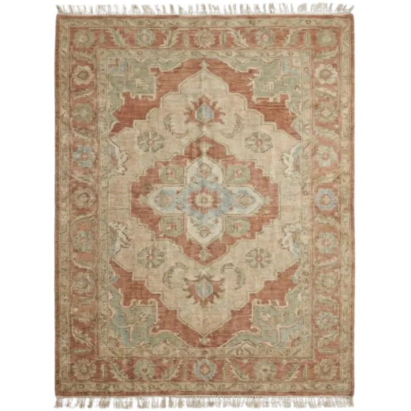 Traditional Red Persian Rug with Navy Blue Medallion