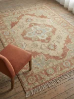 Traditional Red Persian Rug with Navy Blue Medallion