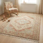 Traditional Red Persian Rug with Navy Blue Medallion