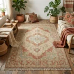 Traditional Red Persian Rug with Navy Blue Medallion