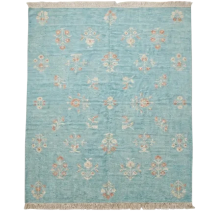 Aqua Blue Hand Knotted Wool Rug