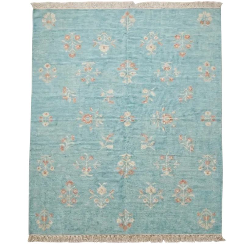 Aqua Blue Hand Knotted Wool Rug