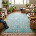 Aqua Blue Hand Knotted Wool Rug