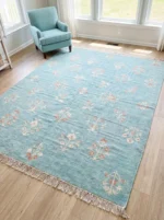 Aqua Blue Hand Knotted Wool Rug