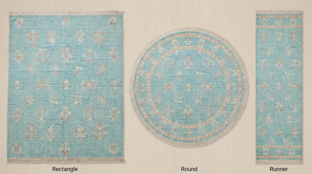 Aqua Blue Hand Knotted Wool Rug