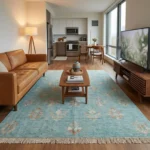 Aqua Blue Hand Knotted Wool Rug