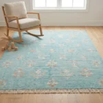 Aqua Blue Hand Knotted Wool Rug