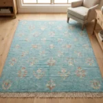 Aqua Blue Hand Knotted Wool Rug