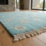 Aqua Blue Hand Knotted Wool Rug