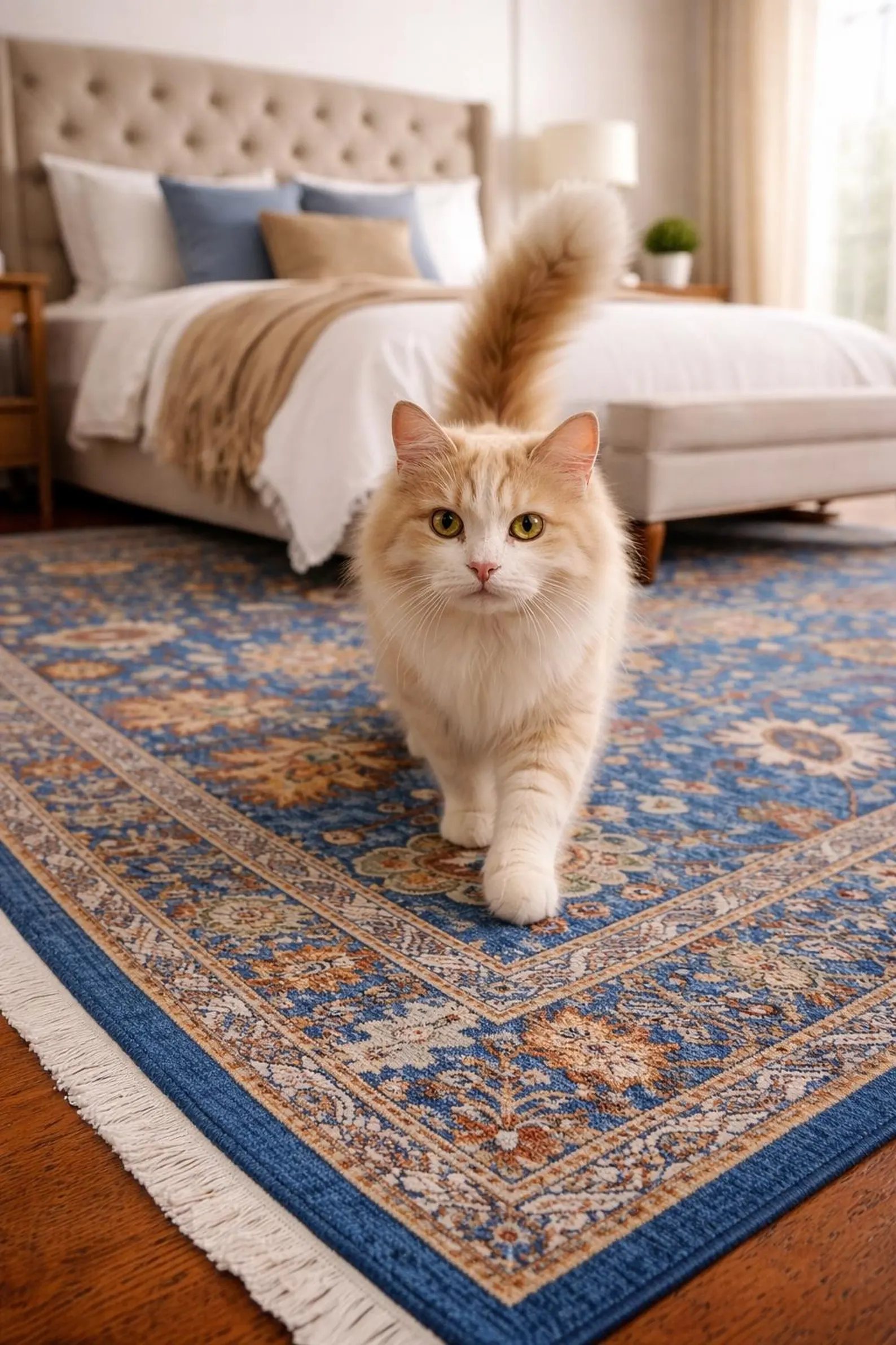 blue floral hand knotted rug Persian style wool handmade carpet luxury area rug