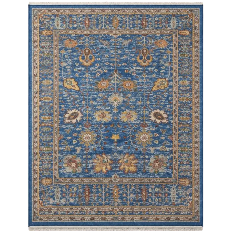 blue floral hand knotted rug Persian style wool handmade carpet luxury area rug