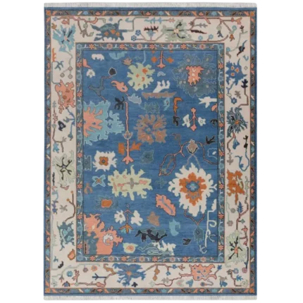 blue multicolor hand knotted rug floral oriental wool carpet handmade India