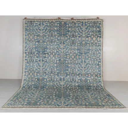 dark green geometric hand knotted rug