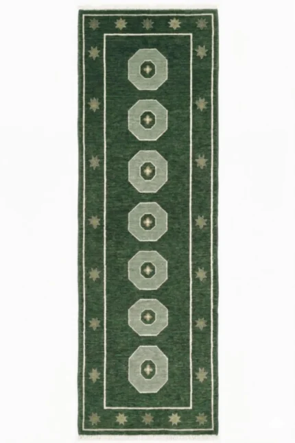 green hand knotted rug geometric minimalist wool carpet handmade India