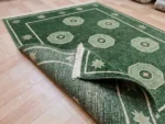 green hand knotted rug geometric minimalist wool carpet handmade India