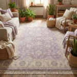 hand knotted rug purple ivory handmade area rug rectangle round runner