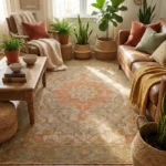 vintage persian hand knotted wool medallion rug bhadohi red green