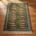 hand knotted wool fish runner rug green Bhadohi tribal design