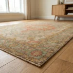 vintage persian hand knotted wool medallion rug bhadohi red green