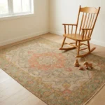 vintage persian hand knotted wool medallion rug bhadohi red green