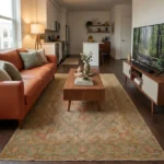 vintage persian hand knotted wool medallion rug bhadohi red green