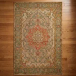 vintage persian hand knotted wool medallion rug bhadohi red green