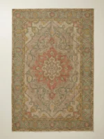 vintage persian hand knotted wool medallion rug bhadohi red green