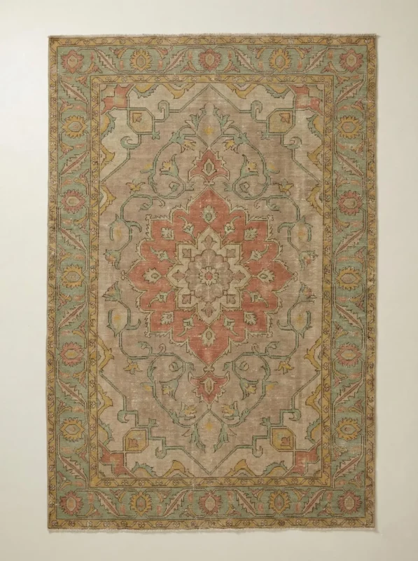 vintage persian hand knotted wool medallion rug bhadohi red green