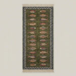 hand knotted wool fish runner rug green Bhadohi tribal design