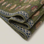 hand knotted wool fish runner rug green Bhadohi tribal design