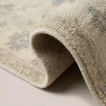 -ivory blue medallion hand knotted rug vintage oushak rectangle round runner