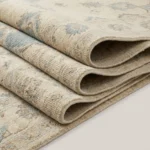 ivory blue medallion hand knotted rug vintage oushak rectangle round runner