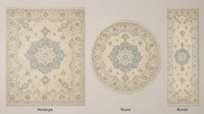 ivory blue medallion hand knotted rug vintage oushak rectangle round runner