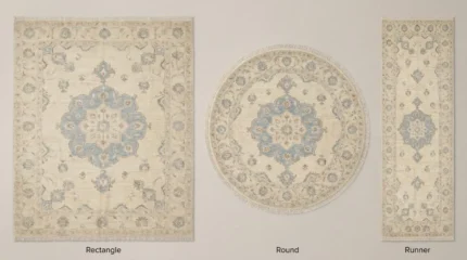 ivory blue medallion hand knotted rug vintage oushak rectangle round runner