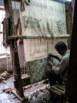 ivory blue medallion hand knotted rug vintage oushak rectangle round runner