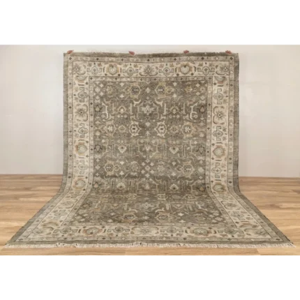 neutral vintage hand knotted rug beige distressed wool carpet for living room
