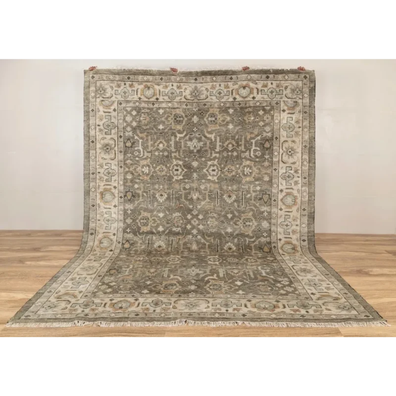 neutral vintage hand knotted rug beige distressed wool carpet for living room
