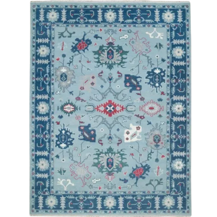 vintage hand-knotted woolen Oushak rug traditional design