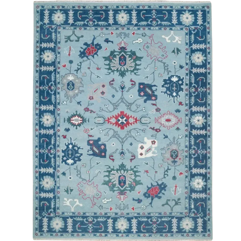 vintage hand-knotted woolen Oushak rug traditional design