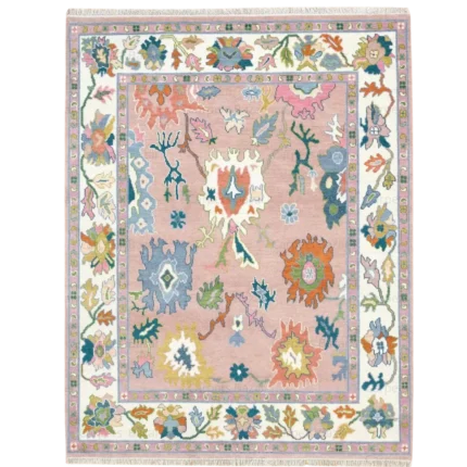 vintage oushak hand knotted woolen rug Bhadohi