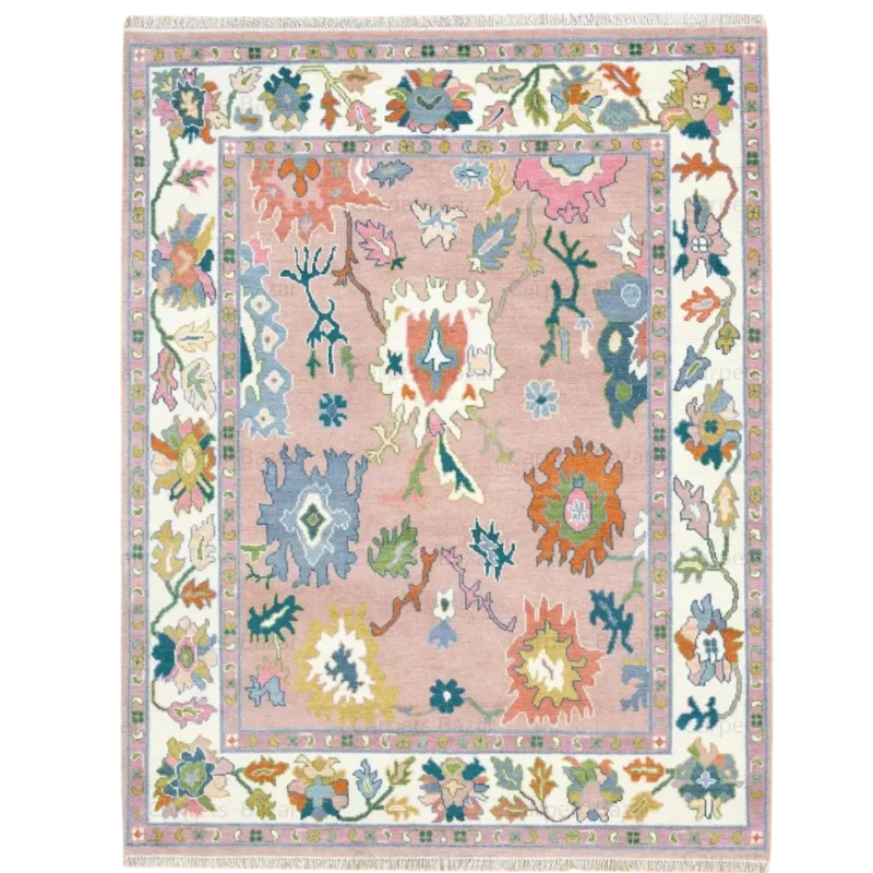 vintage oushak hand knotted woolen rug Bhadohi