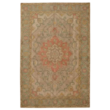 vintage persian hand knotted wool medallion rug bhadohi red green