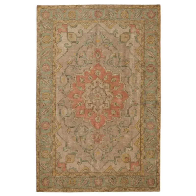 vintage persian hand knotted wool medallion rug bhadohi red green