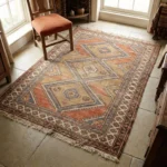 vintage tribal hand knotted rug rust beige geometric wool carpet handmade