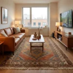 vintage tribal hand knotted rug rust beige geometric wool carpet handmade