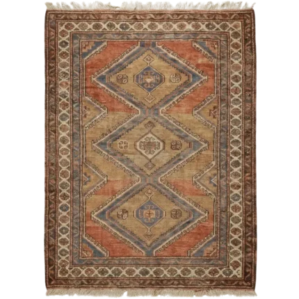 vintage tribal hand knotted rug rust beige geometric wool carpet handmade