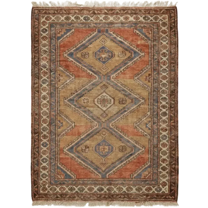 vintage tribal hand knotted rug rust beige geometric wool carpet handmade