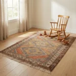 vintage tribal hand knotted rug rust beige geometric wool carpet handmade