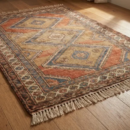 vintage tribal hand knotted rug rust beige geometric wool carpet handmade