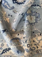 close up of blue Oushak wool rug weave